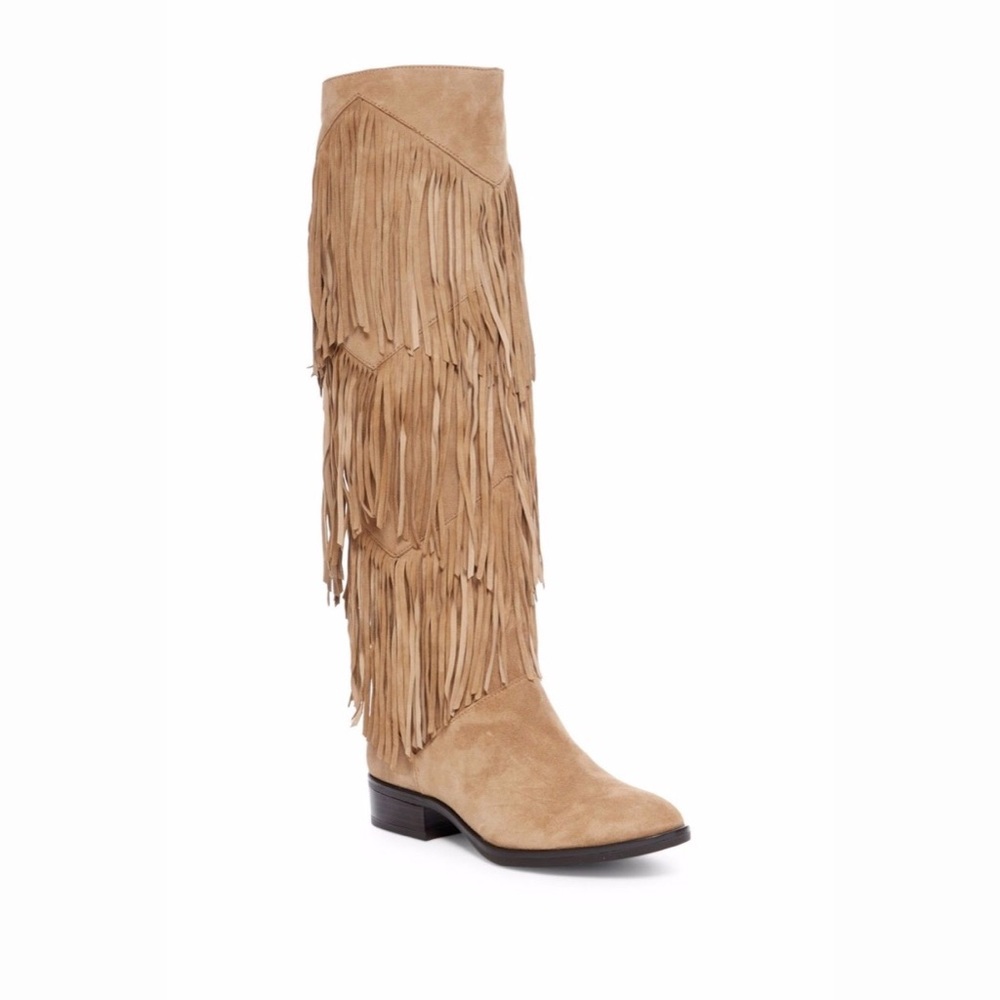 Sam Edelman Pendra Fringe Riding Boots Tan NEW